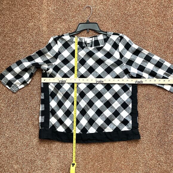 J. Jill Love Shirt Medium black and white check 3/4 Sleeve Linen Pullover - Picture 6 of 6